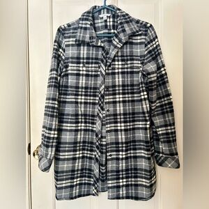 LL BEAN WOMENS Signature Black and White Plaid CHAMOIS Jacket
